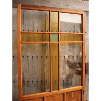 黄色と緑の色ガラス戸　2枚1組　GD812 