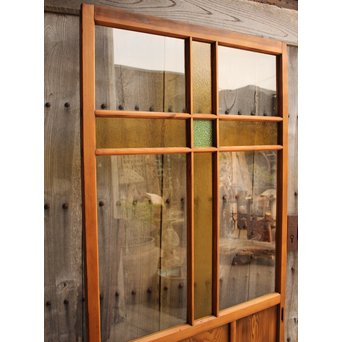 黄色と緑の色ガラス戸　2枚1組　GD812 