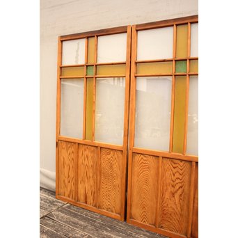 黄色と緑の色ガラス戸　2枚1組　GD812 