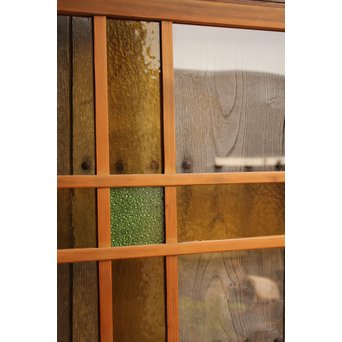 黄色と緑の色ガラス戸　2枚1組　GD812 