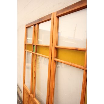 黄色と緑の色ガラス戸　2枚1組　GD812 