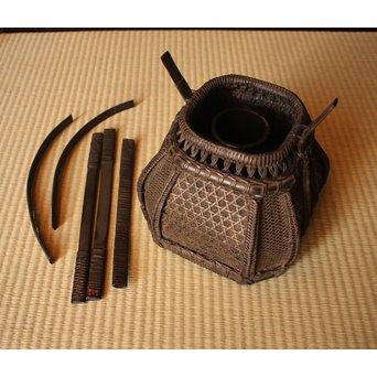 和田菁竺銘　竹工芸唐物写竹花籠　S2214 