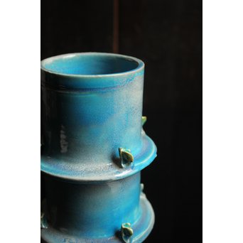 人間国宝加藤卓男 ペルシャブルー花生/花瓶　S2515 