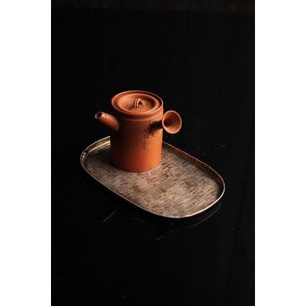 三世秦蔵六造小判型銀打出　急須盆/香盆　K147 