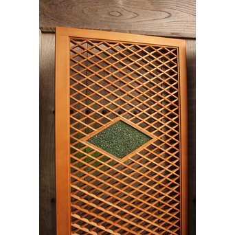 菱型組子と緑ダイア色ガラスの欄間　R1641 