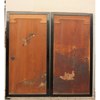 花鳥図一枚板の板絵2枚1組　B773Y 