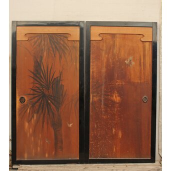 花鳥図一枚板の板絵2枚1組　B773Y