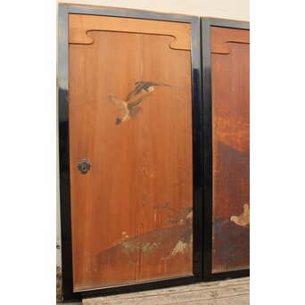 花鳥図一枚板の板絵2枚1組　B773Y 