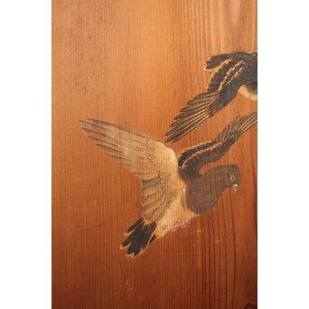 花鳥図一枚板の板絵2枚1組　B773Y 