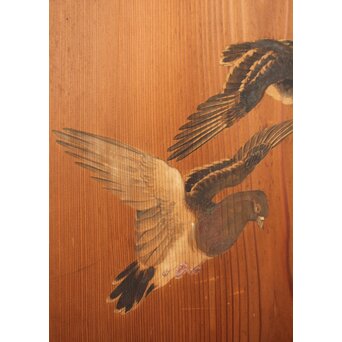 花鳥図一枚板の板絵2枚1組　B773Y 