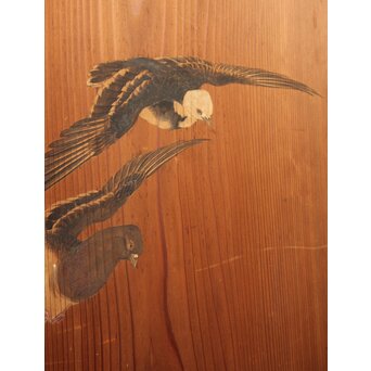 花鳥図一枚板の板絵2枚1組　B773Y 