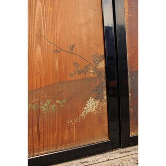 花鳥図一枚板の板絵2枚1組　B773Y 