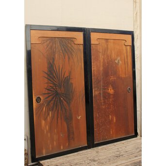 花鳥図一枚板の板絵2枚1組　B773Y 