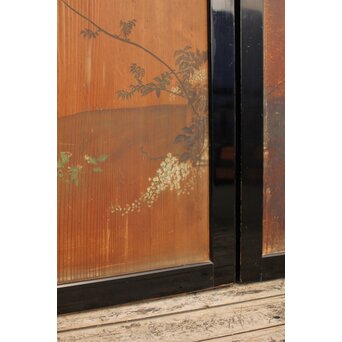 花鳥図一枚板の板絵2枚1組　B773Y 