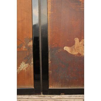 花鳥図一枚板の板絵2枚1組　B773Y 