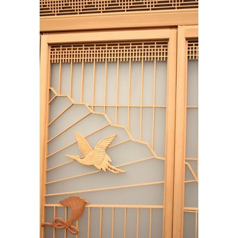 美品扇面に鶴松組子書院　5枚1組　R1706 