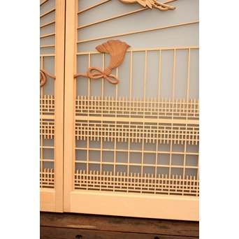 美品扇面に鶴松組子書院　5枚1組　R1706 