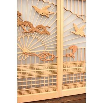 美品扇面に鶴松組子書院　5枚1組　R1706 