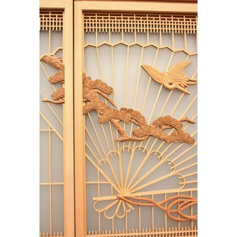 美品扇面に鶴松組子書院　5枚1組　R1706 