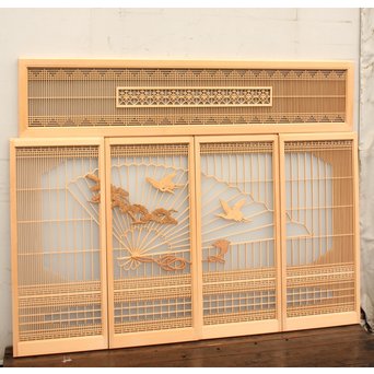 美品扇面に鶴松組子書院　5枚1組　R1706