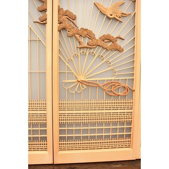 美品扇面に鶴松組子書院　5枚1組　R1706 