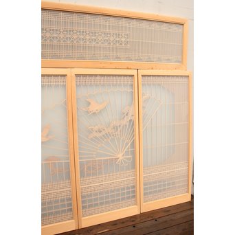 美品扇面に鶴松組子書院　5枚1組　R1706 