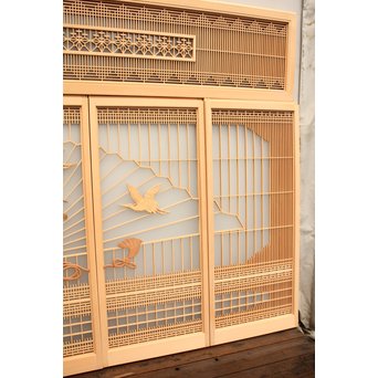 美品扇面に鶴松組子書院　5枚1組　R1706 