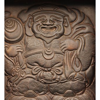 象嵌肉厚扇真鍮金具総欅上杢格子蔵戸　W436 