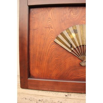 象嵌肉厚扇真鍮金具総欅上杢格子蔵戸　W436 
