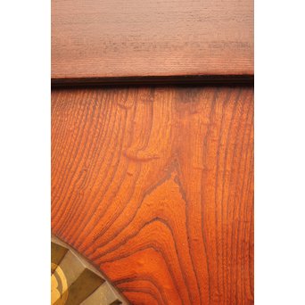 象嵌肉厚扇真鍮金具総欅上杢格子蔵戸　W436 