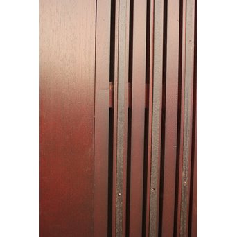 象嵌肉厚扇真鍮金具総欅上杢格子蔵戸　W436 