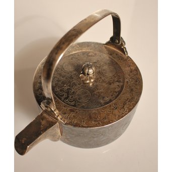 彫金葵御紋 純銀平提手銚子/銀瓶　K239 