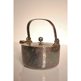 彫金葵御紋 純銀平提手銚子/銀瓶　K239 