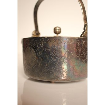 彫金葵御紋 純銀平提手銚子/銀瓶　K239 