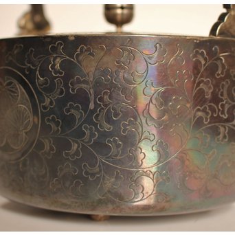 彫金葵御紋 純銀平提手銚子/銀瓶　K239 