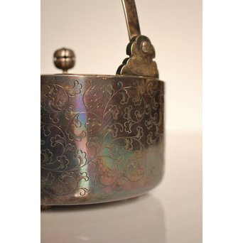 彫金葵御紋 純銀平提手銚子/銀瓶　K239 