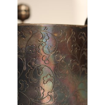 彫金葵御紋 純銀平提手銚子/銀瓶　K239 