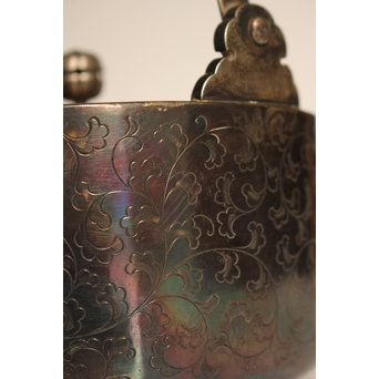 彫金葵御紋 純銀平提手銚子/銀瓶　K239 