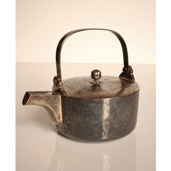 彫金葵御紋 純銀平提手銚子/銀瓶　K239