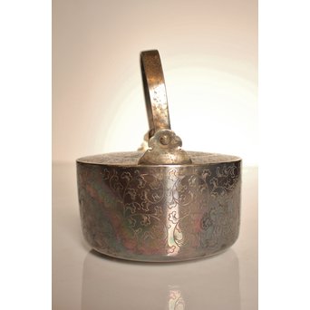 彫金葵御紋 純銀平提手銚子/銀瓶　K239 