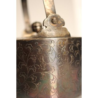 彫金葵御紋 純銀平提手銚子/銀瓶　K239 