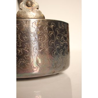 彫金葵御紋 純銀平提手銚子/銀瓶　K239 