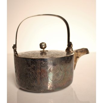 彫金葵御紋 純銀平提手銚子/銀瓶　K239 