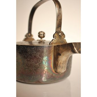 彫金葵御紋 純銀平提手銚子/銀瓶　K239 