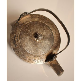 彫金葵御紋 純銀平提手銚子/銀瓶　K239 