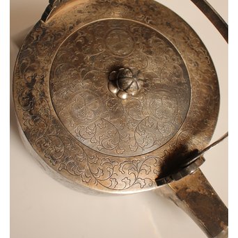 彫金葵御紋 純銀平提手銚子/銀瓶　K239 