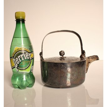 彫金葵御紋 純銀平提手銚子/銀瓶　K239 