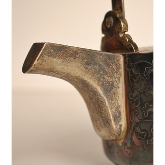 彫金葵御紋 純銀平提手銚子/銀瓶　K239 