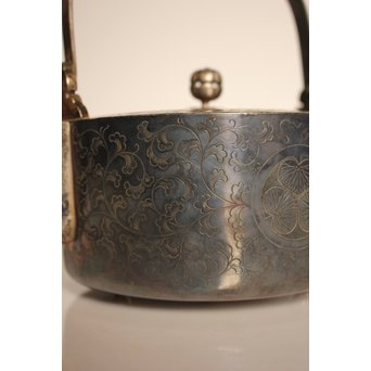 彫金葵御紋 純銀平提手銚子/銀瓶　K239 