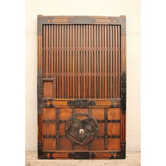 鉄尽総欅格子蔵戸　W439Y